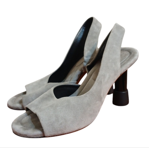 Robert Clergerie Light Gray Suede Sling Back Open Toe Heels size 8.5 - Picture 11 of 11